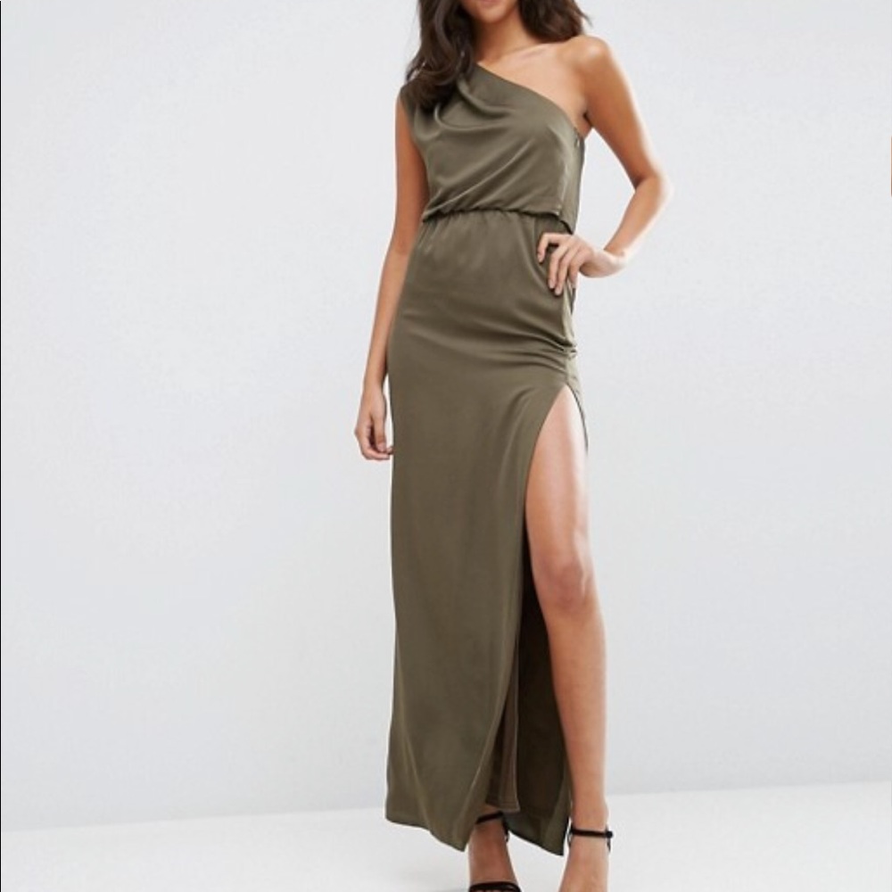 Drape one shoulder dress.